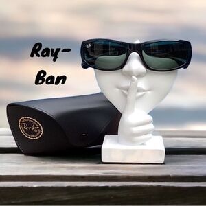 RAY-BAN NEW 57MM RECTANGLE SUNGLASSES BLACK/CRYSTAL GREEN
